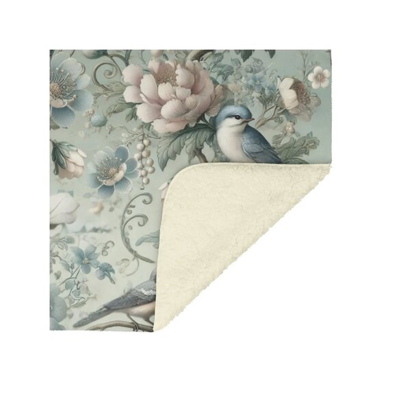 Asian Inspired Throw Blanket, Vintage Floral Soft Fleece, Chinoiserie, NWOT - Picture 4 of 4